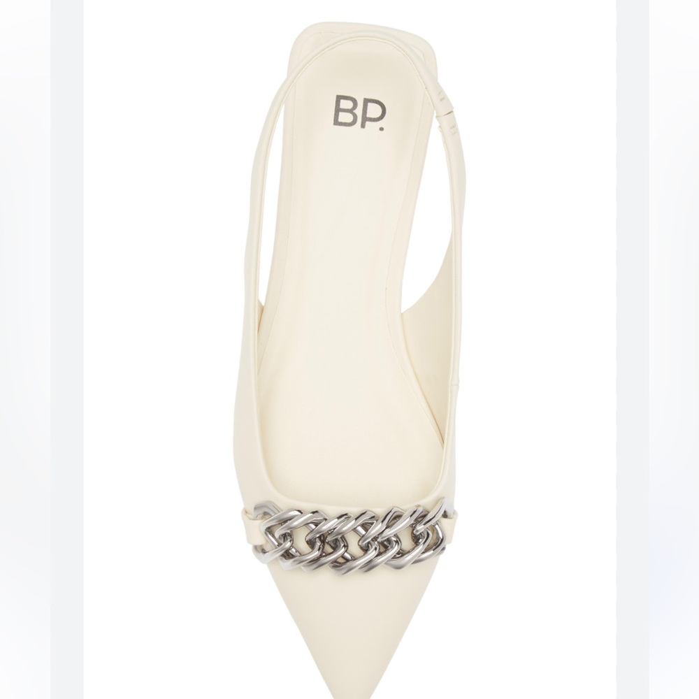 Nordstrom BP White Sling Back Silver Chain Square Heel Size 7 NWT - Picture 2 of 5